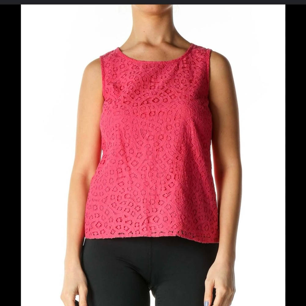 Talbots Petites Dark Pink Lace Casual Tank Top Womens Size 8P